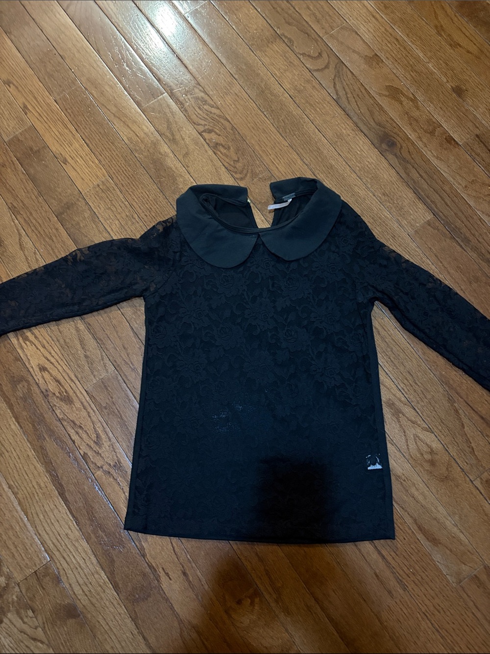 Poof! Black Lace Long Sleeve Top with Rounded Collar